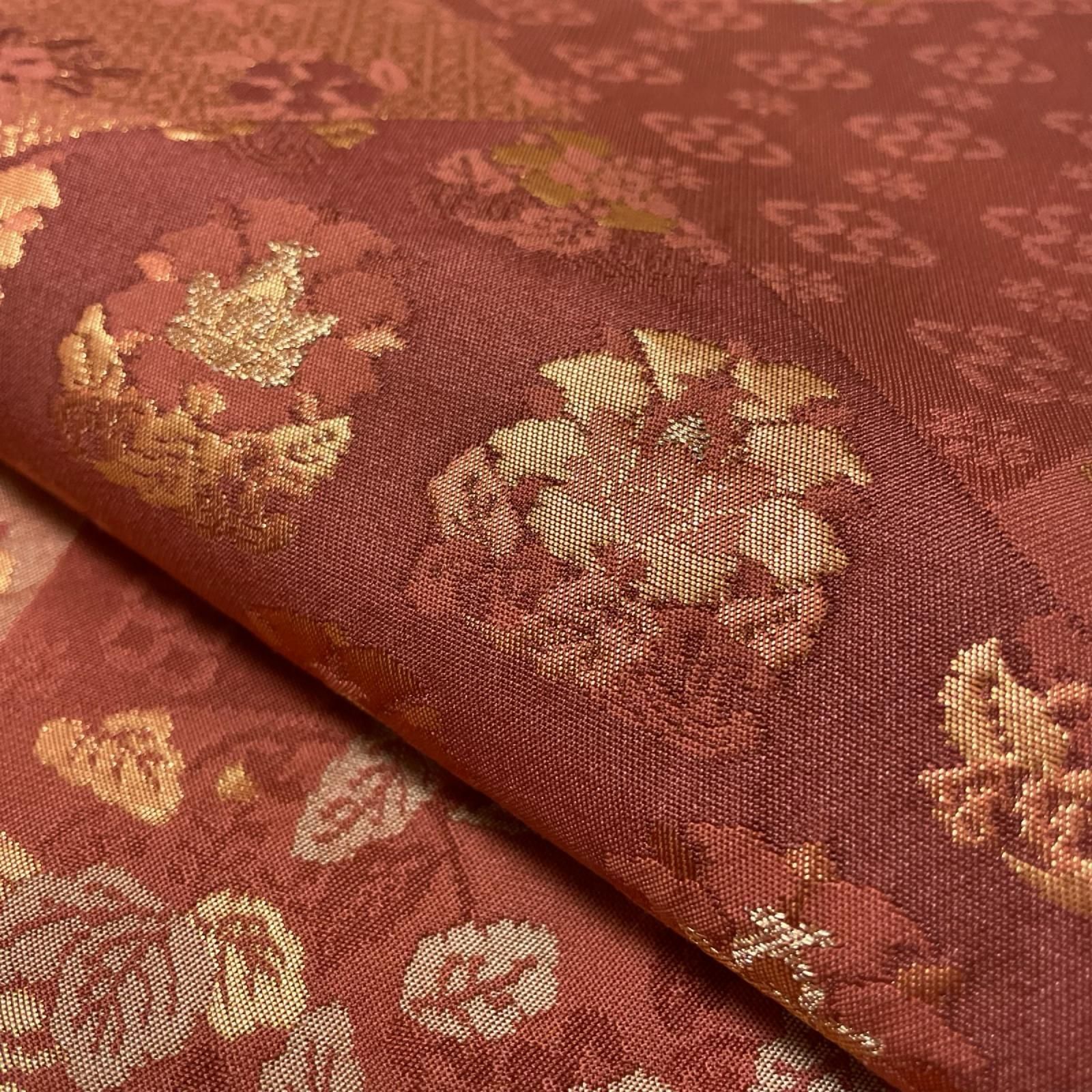 名古屋帯 花唐草 花模様 美しい織 九寸 正絹 着物 X-8034