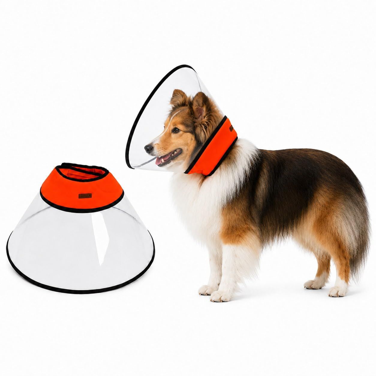 nikka（日華）犬用 エリザベスカラー 大型犬 中型犬 ソフト ベル型 視界クリア 術後ケア 傷口保護 舐め防止 引っ掻き防止 軽量 防水 首まわり調整 XL～3XL対応 2カラー(オレンジ 2XLサイズ) Ju