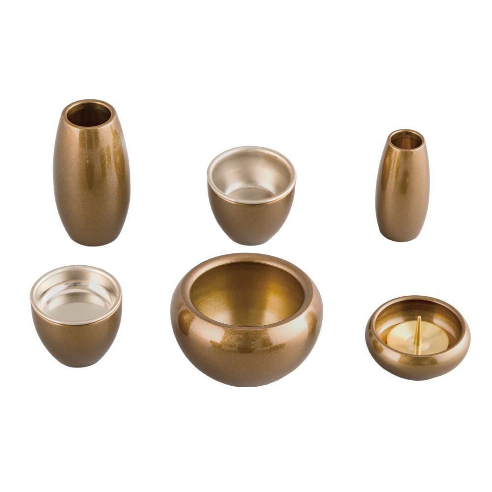 仏具 シルマ 琥珀 ブラウン 6具足 2.0寸 モダン仏具 銅製 真鍮 まあるい かわいい ミニ仏具 セット 琥珀 ブラウン … 仏壇