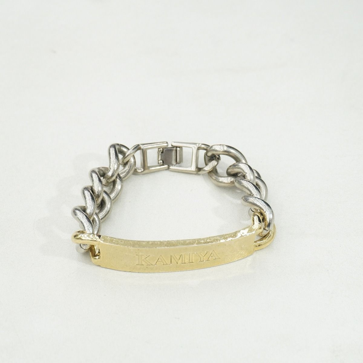 Classic Good Condition Kamiya Kamiya ID Bracelet Metal Chain ID Bracelet Bangle Gold x Silver Brass 5560Q