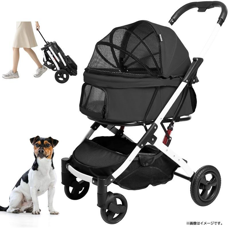 E7804◆未使用 BETSOCCI ZR-109-HEI ペットカート 犬猫兼用 4輪 ワンタッチ折りたたみ 耐荷重20kg 衝撃吸収サスペンション 前輪360°回転 後輪ブレーキ付き ブラック ペット用品