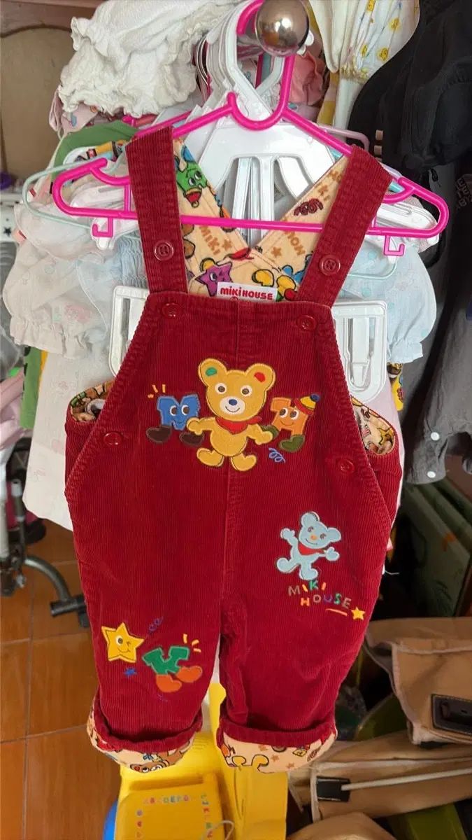 ミッキーハウス キッズ サスペンダー ズボン レッド 80