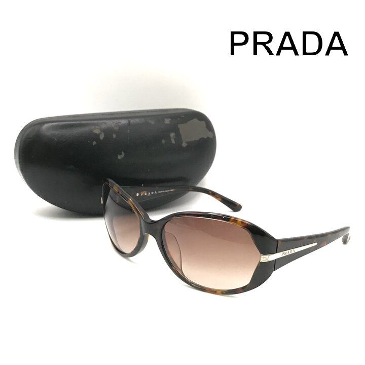 美品 PRADA プラダ ロゴ入り サングラス アイウェア べっ甲 ブラウン レディース ケース付 服飾小物 ブランド 小物 ファッション r2448