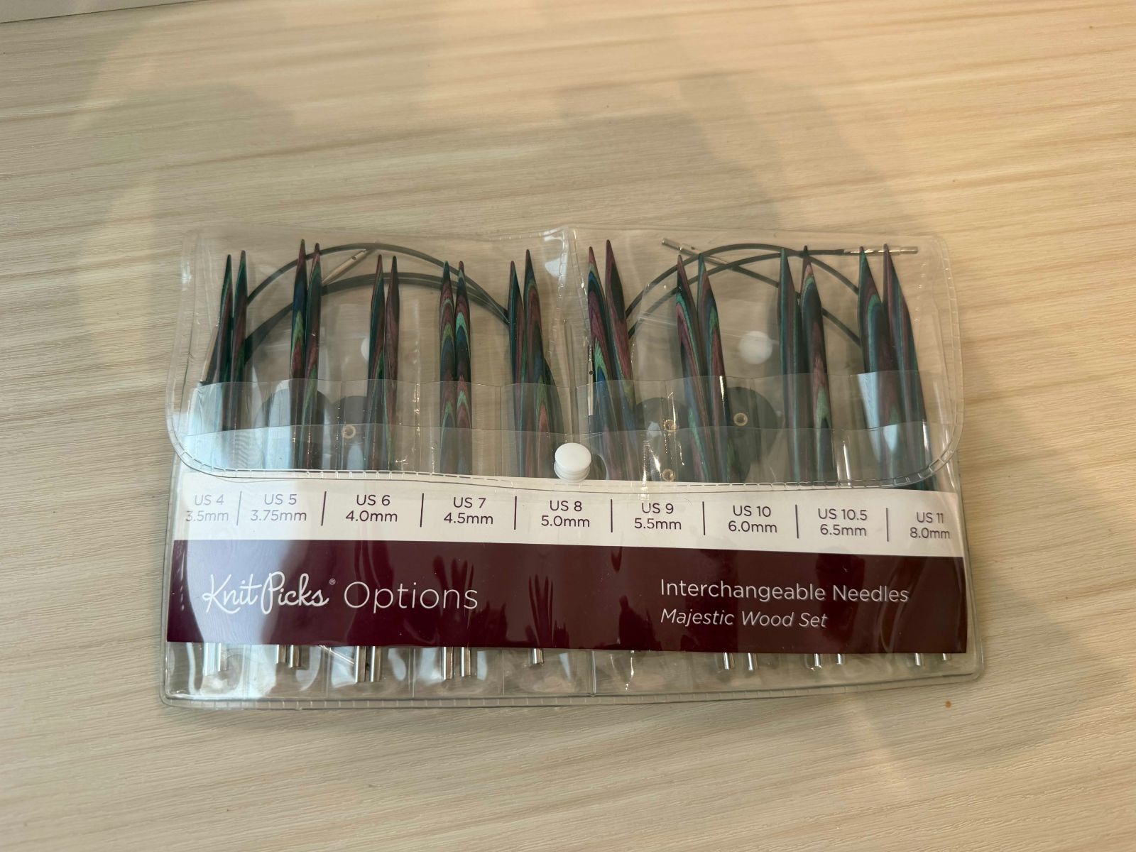 【訳あり／US4の針先1本が折れています】Knit Picks Options 付け替え式輪針セット Majestic Wood Set 木製 9サイズ US4-11 並行輸入品
