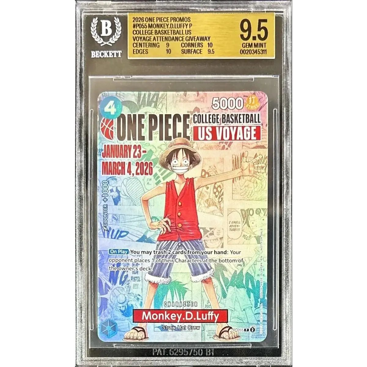 BGS9.5鑑定済〕モンキー・D・ルフィ(英語版/COLLEGE BASKETBALL US