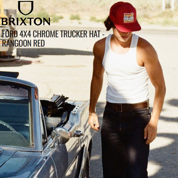 BRIXTON BRIXTON CAP -FORD COLLECTION- FORD 4X4 CHROME TRUCKER HAT - RANGOON RED SNAP BACK CAP CAP SKEBOAR AMERICAN CAR BIKER