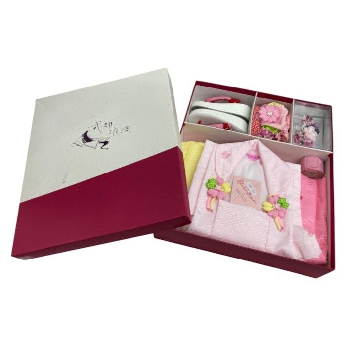 石田愛商店/式部浪漫/七五三着物/下駄/手提げバッグ/髪飾り/Sweet Collection/ピンク系/身丈76cm/被布身丈49cm/FB4760/☆
