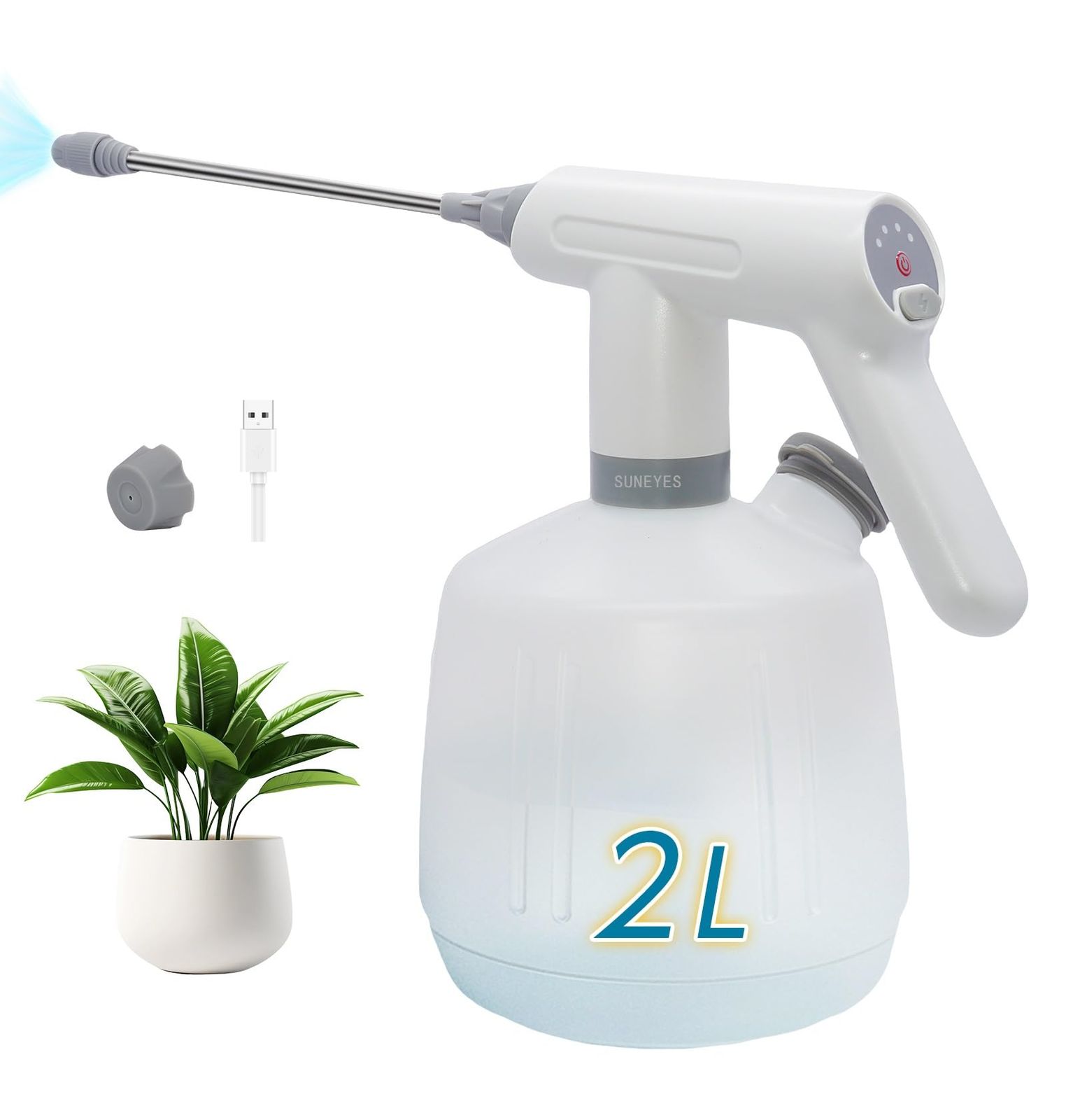 SUNEYES 電動じょうろ 噴霧器 電動スプレー 電動霧吹き 2L 大容量 側面給水口 自動 Type-C充電式 電動ウォータースプレー じょうろ 霧吹きスプレー 掃除 園芸 水やり 霧状 日本語取扱説明書付き NS030 0