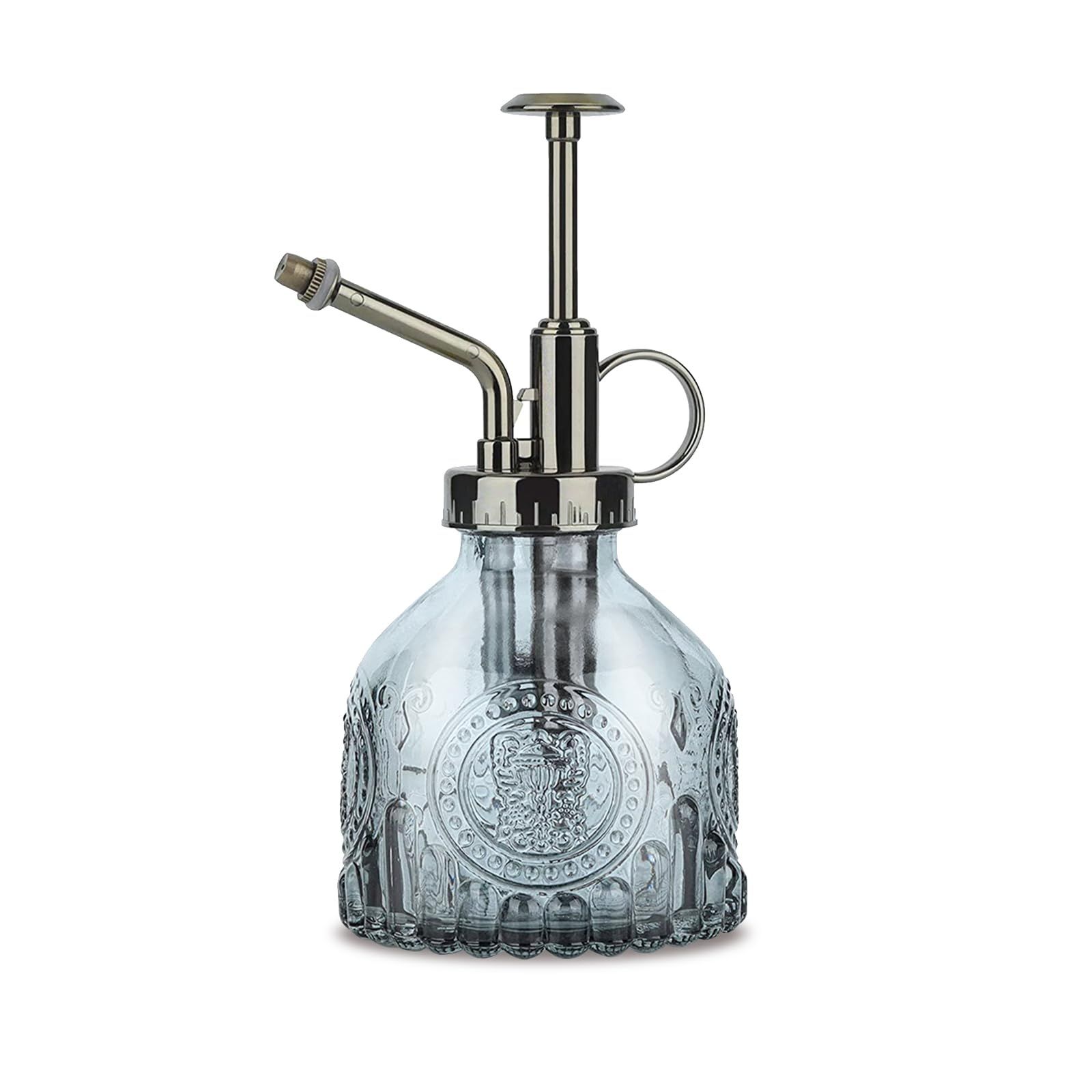LanQii 霧吹き じょうろ ガラス 植物 園芸 アンティーク調 おしゃれ 水差し 散水 小さい 200ml グレー ＋ ブロンズ ノズル 0