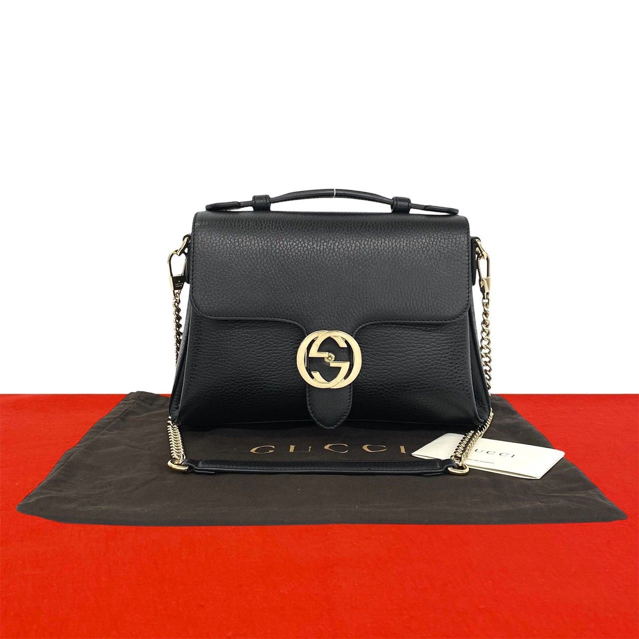 極 美品 袋付き GUCCI グッチ インターロッキング G 金具 レザー 本革