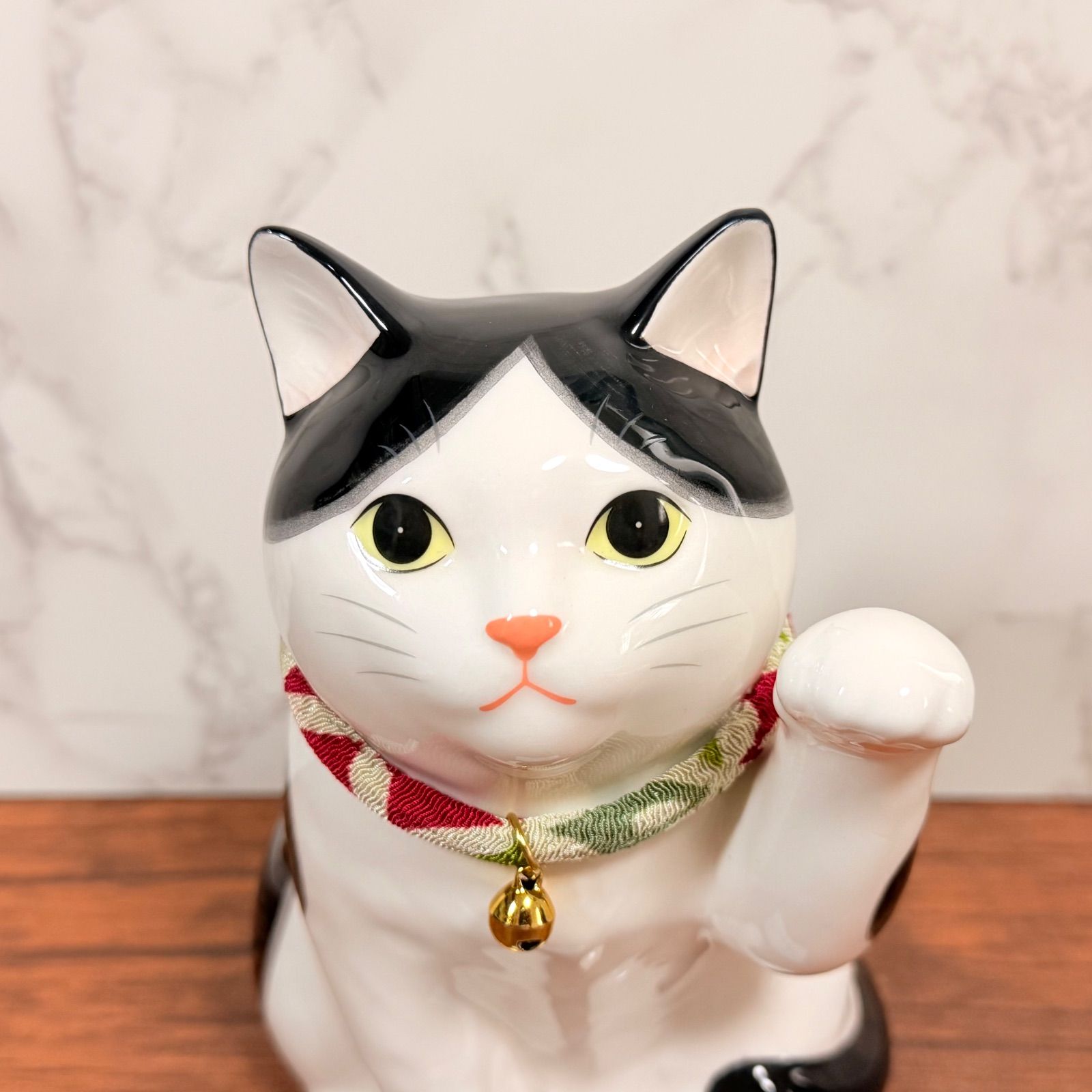 招き猫 うちの招き猫(ぶち) ブチ猫 ハチワレ 薬師窯 左手 千客万来