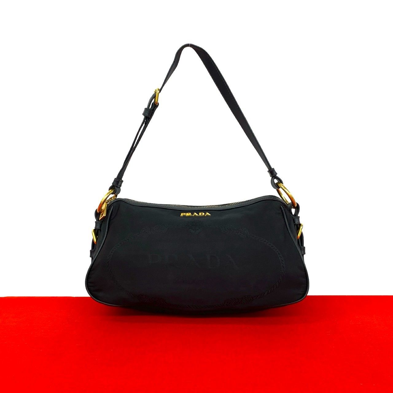 極 美品 PRADA プラダ ロゴ 金具 テスート ポコノ ナイロン 