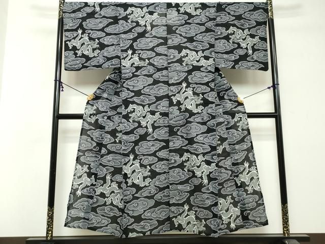 平和屋着物∴夏物　男性　小紋・浴衣兼用　龍　瑞雲　黒地　綿麻　逸品　未使用　DABI8669cd 24,375円