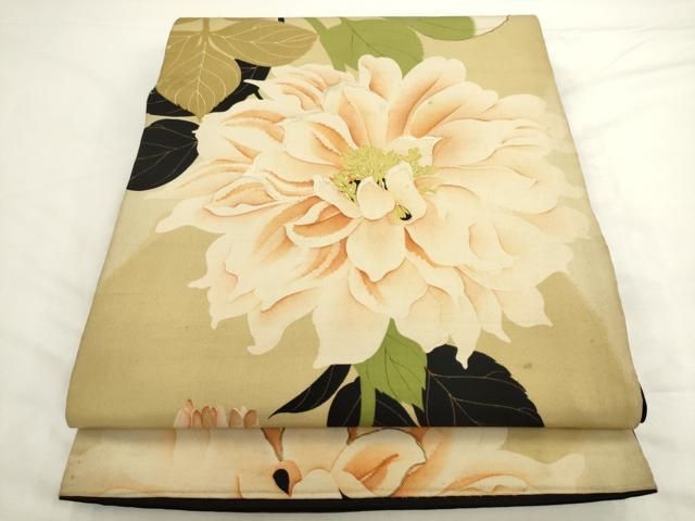 平和屋着物●アンティーク　大正ロマン　全通柄京袋帯　刺繍　草花文　正絹　逸品　AABL2491pf