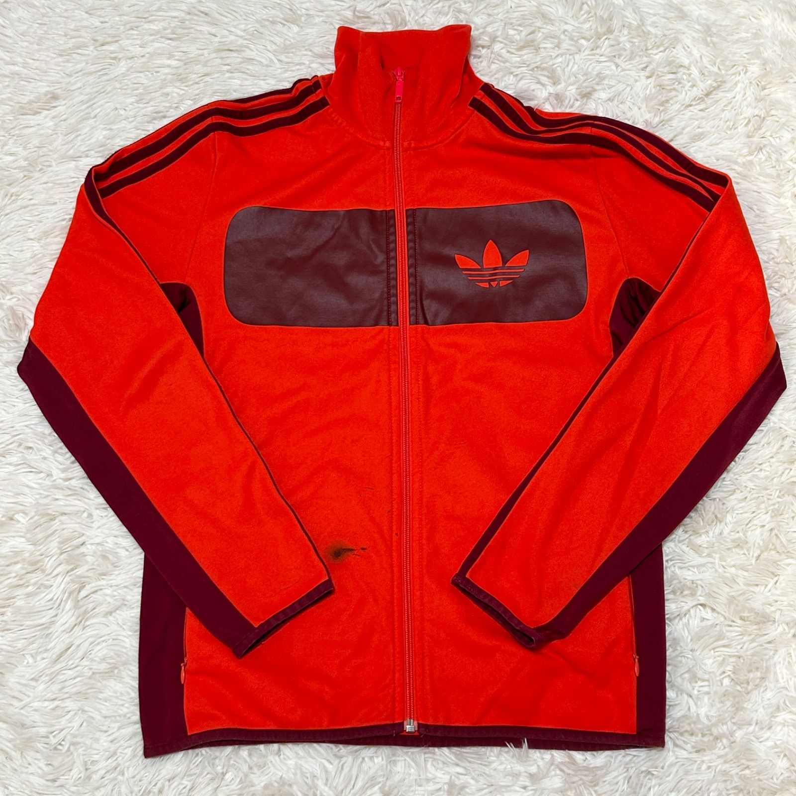 古着 adidas アディダス トラックジャケット トレフォイルロゴ スリーストライプス オレンジ×ブラウン 95サイズ 266-91
