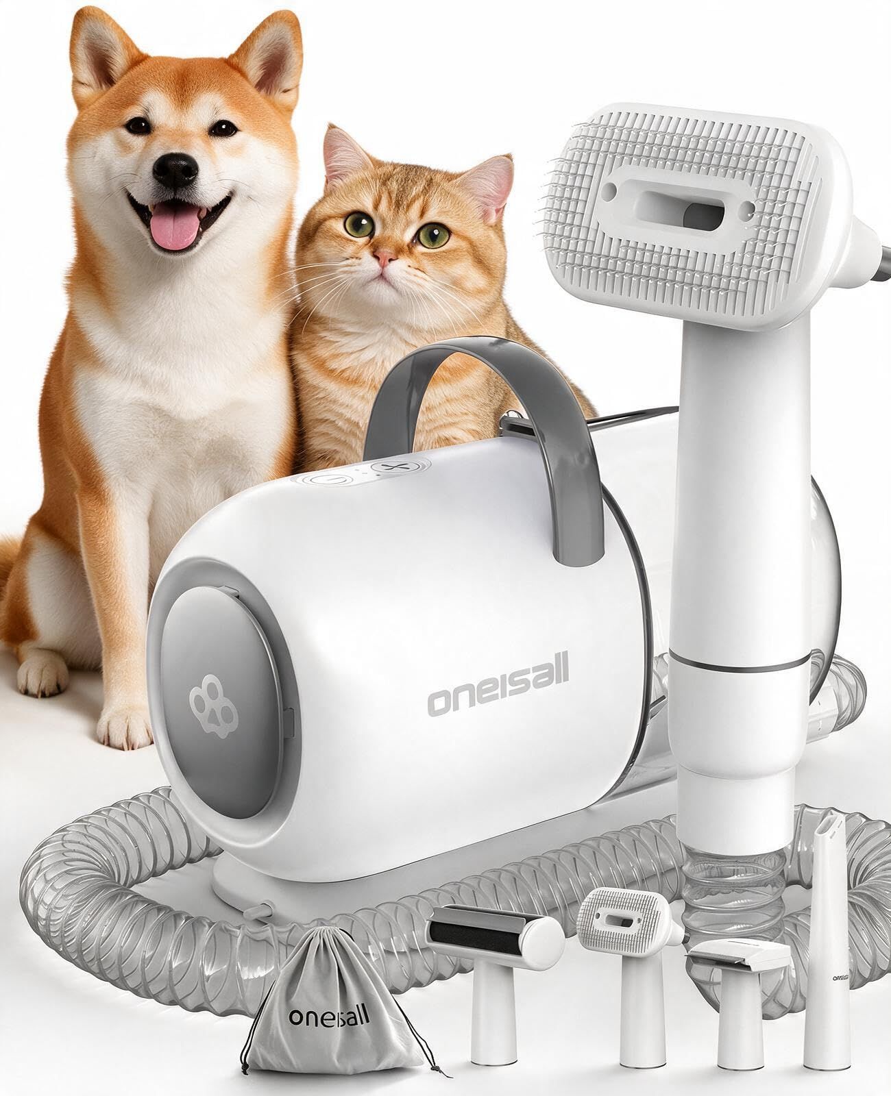 【ブラシと掃除機一体型】 Oneisall ペット グルーミング掃除機 4in1犬 猫美容器/ペットの毛 掃除機 強力 Ju