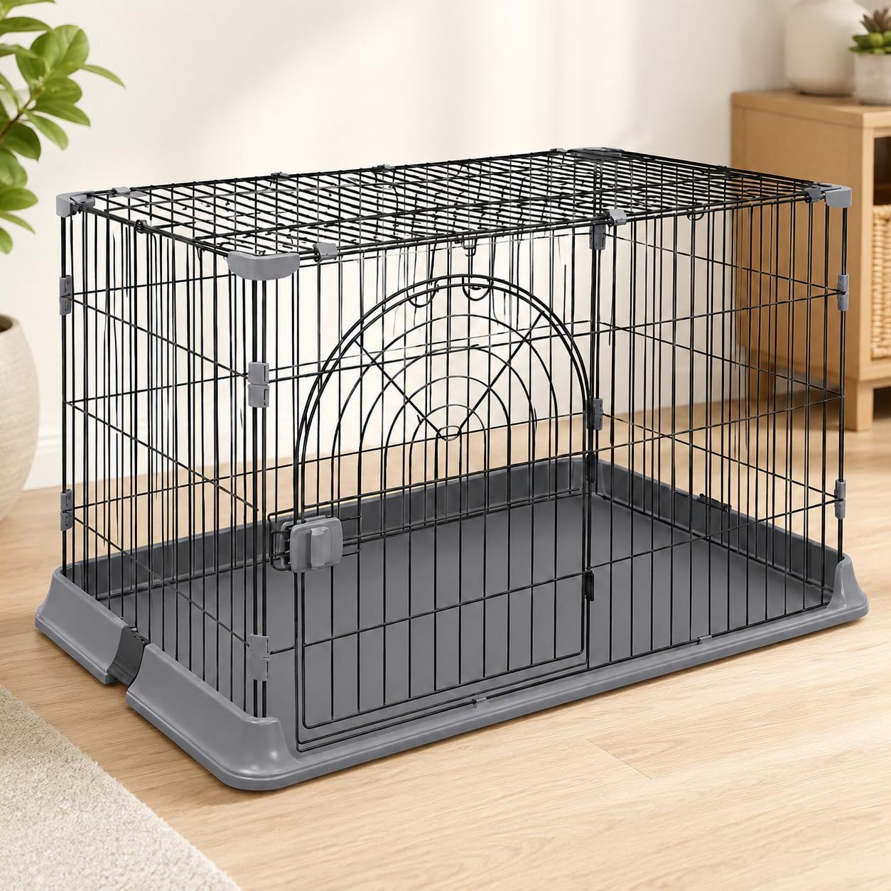 キャットケージ 1段 幅76×奥行50.5×高さ47cm 猫・うさぎ用 トレー付き 室内用 大型扉 組立簡単 ブラック Ju 6,482円