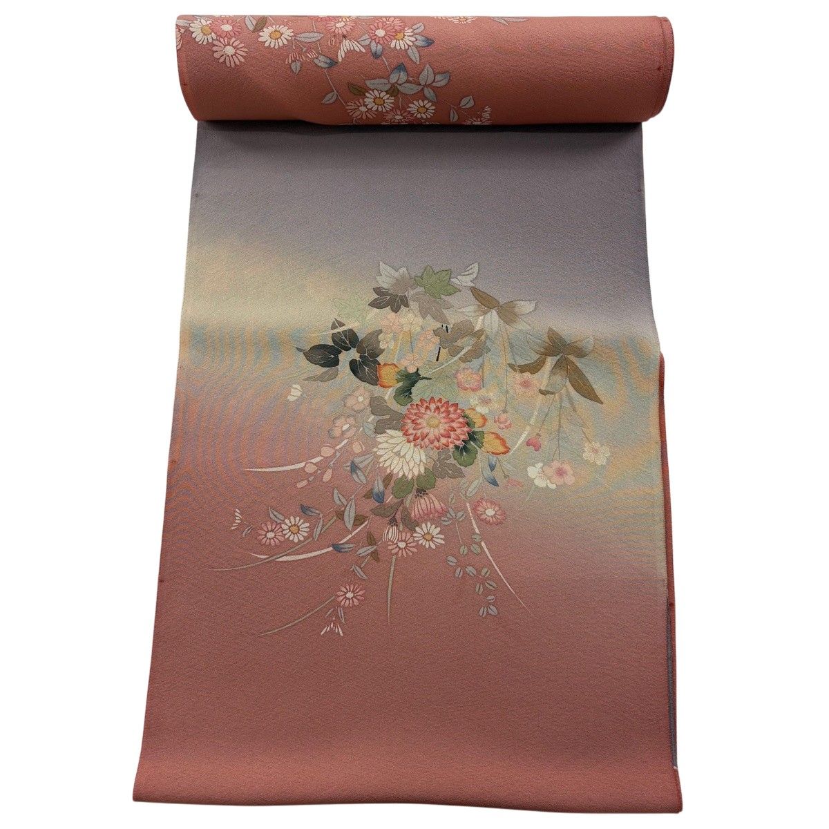 反物 秀品 付下げ 草花 ぼかし ピンク 正絹 【中古】