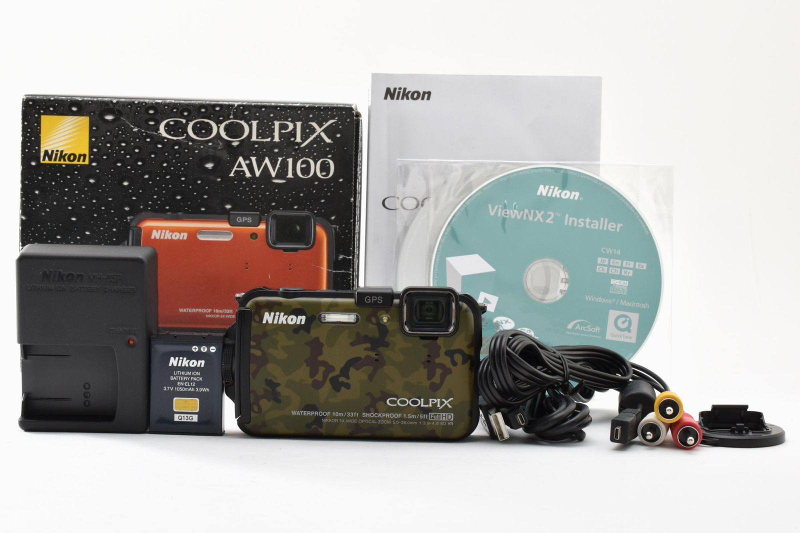 Nikon Coolpix AW100 Forest Camouflage Camouflage Rare-color Compact Digital Camera with Best Optical Box #4522 -1