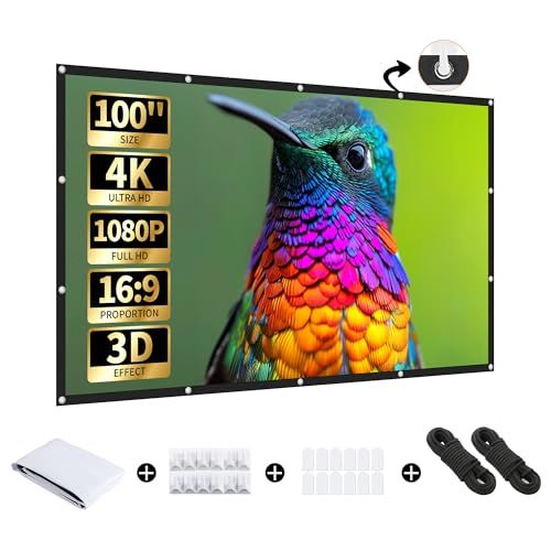 Aurzen Projector Screen 100" Size 16:9 Foldable Home Theater Movie Large Screen Projector Outdoor Indoor Easy Installation Convenient Storage Ju