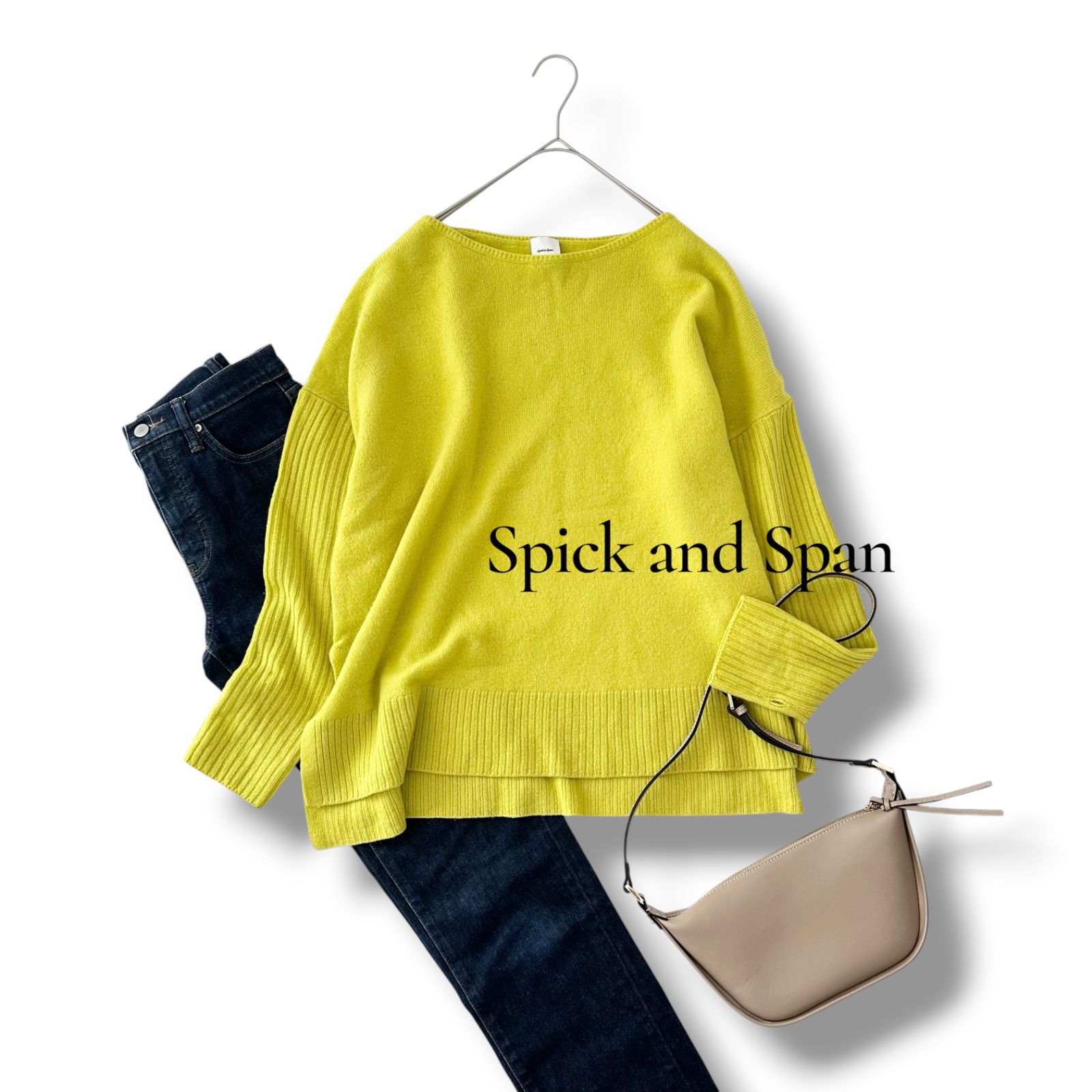 Spick & Span スピックアンドスパン ウールカシミヤ カシミヤ混 オーバーサイズ ニット プルオーバー サムホール イエロー 黄色 FREE 美品 レディース 6AU074