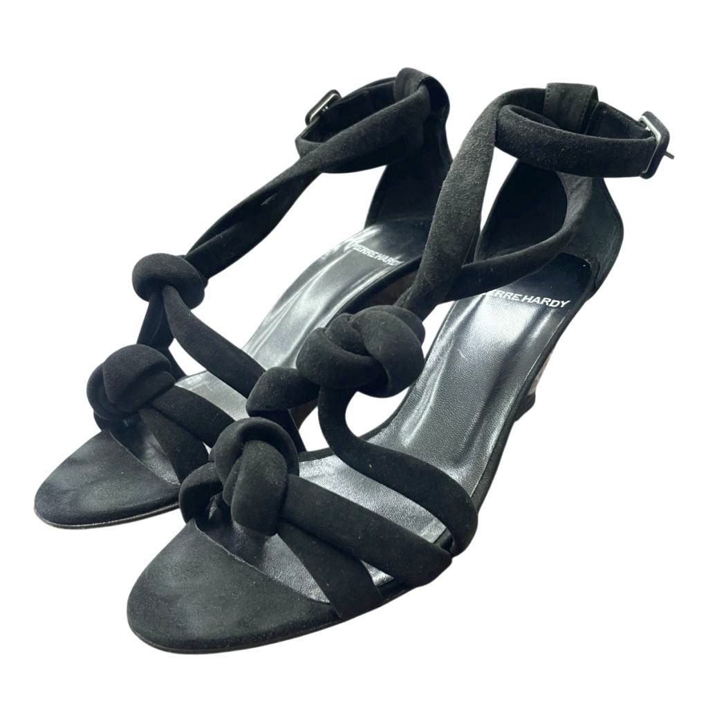 PIERRE HARDY PIERRE HARDY WEDGE SOLE SUEDE SANDAL PUMPS STRAP 36 BLACK
