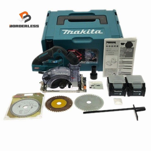 ☆中古品☆makita マキタ 40Vmax 125mm充電式防じんマルノコ KS002GRDX 青/ブルー バッテリー2個(2.5Ah) ケース付 丸ノコ133869