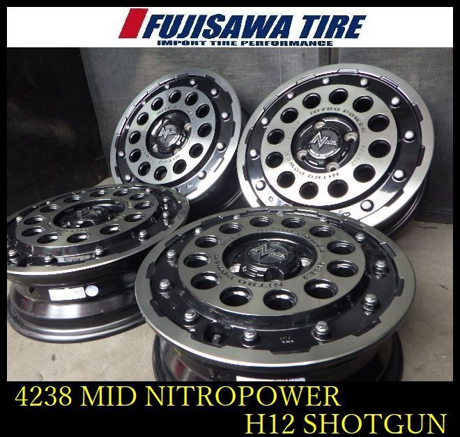 【4238】44J▲送料無料▲MID NITRO POWER H12 SHOTGUN▲14x4.5J 4穴 PCD100 +45▲4本 26105653