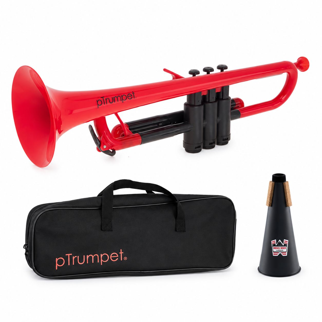 【新品】pInstruments pTrumpet Red+ミュートセット B♭調 PTRUMPET1R　レッド 【ミュート・マウスピース・キャリーバッグ付属】トランペット