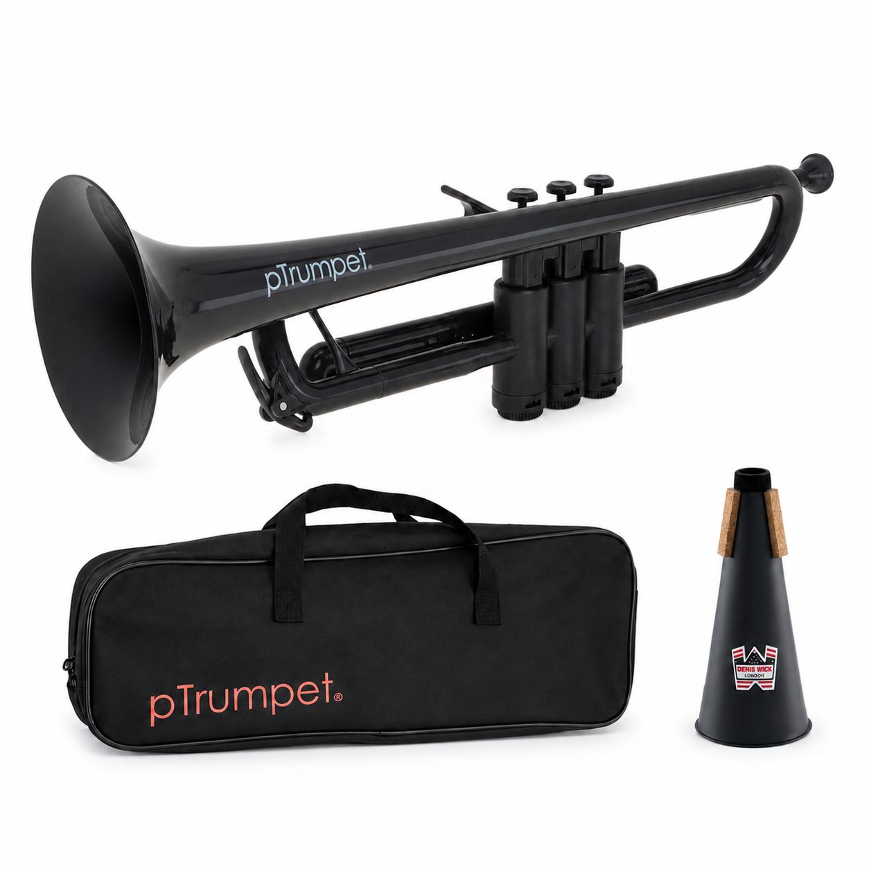 【新品】pInstruments pTrumpet BK+ミュートセット B♭調 PTRUMPET1B　ブラック 【ミュート・マウスピース・キャリーバッグ付属】トランペット