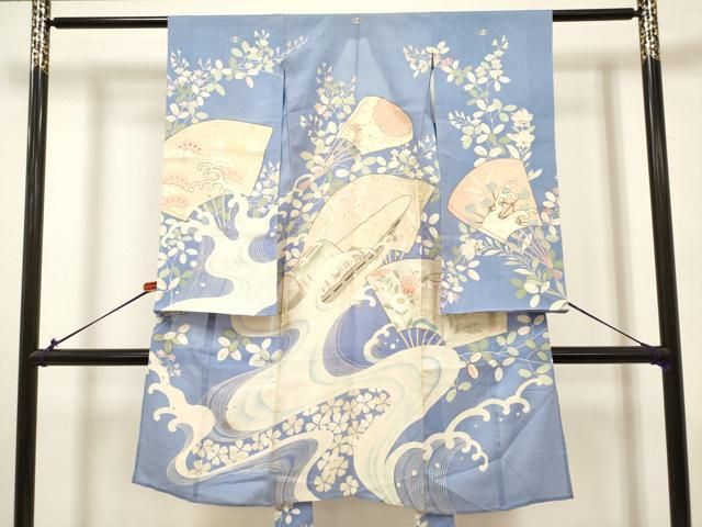 平和屋着物＊夏物　お宮参り　女の子　祝着　産着　初着　のしめ　絽　駒刺繍　苫舟萩撫子文　扇面　逸品　DABH5315ea