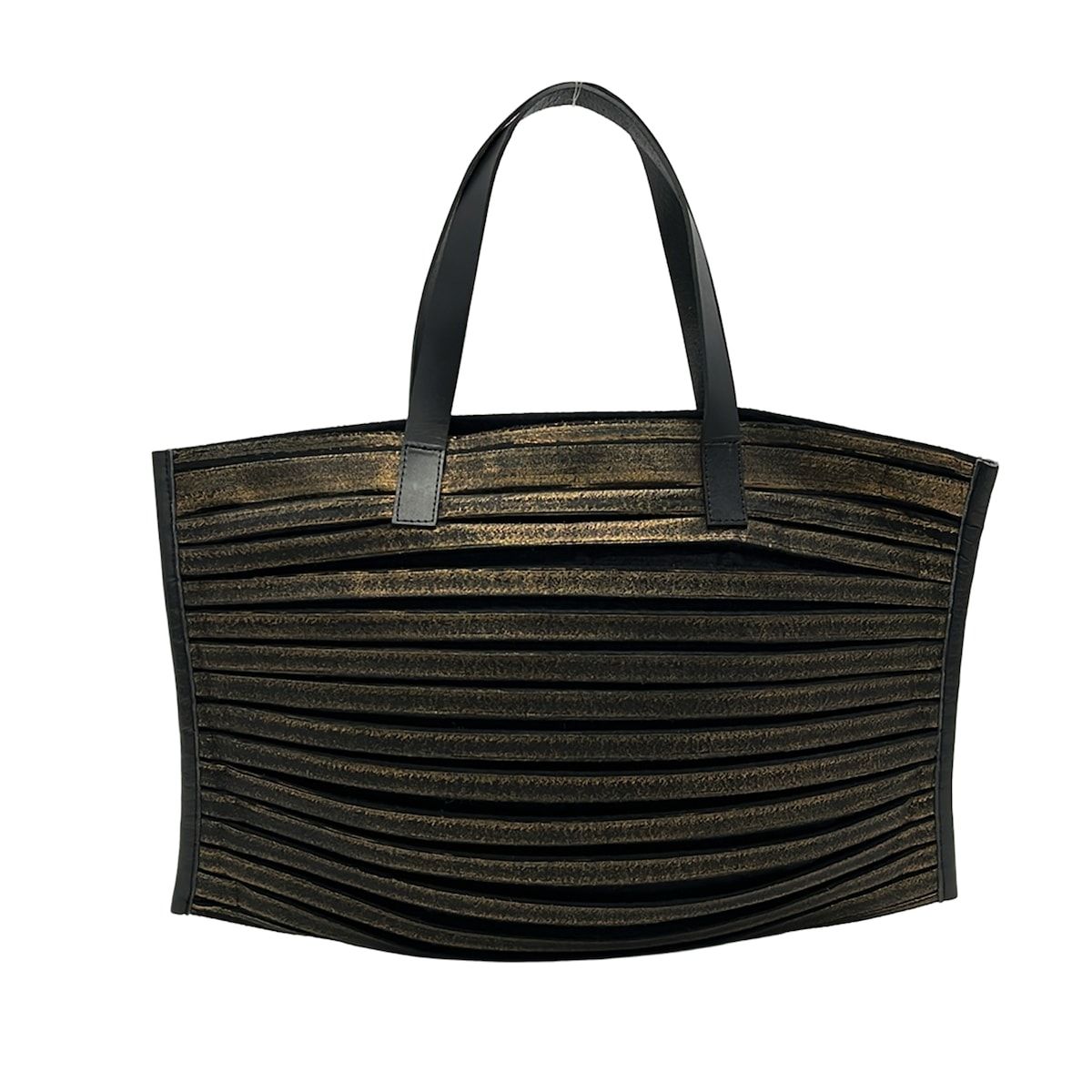 me ISSEY MIYAKE (Me ISSEY MIYAKE) tote bag - black x gold pleated leather
