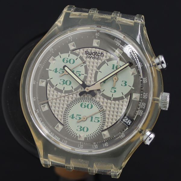 QZ 스와치 크로노 540 그레이 다이얼 데이트 여성용 시계 2000000 NSK KRK