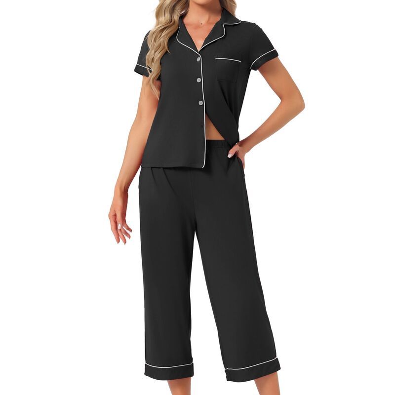 インスパイア シック レディース アンダーウェア ナイトウェア ボタンダウン パンツ ダウン キャップ INSPIRE CHIC Womens Capri Pajama Short Sleeve Bu