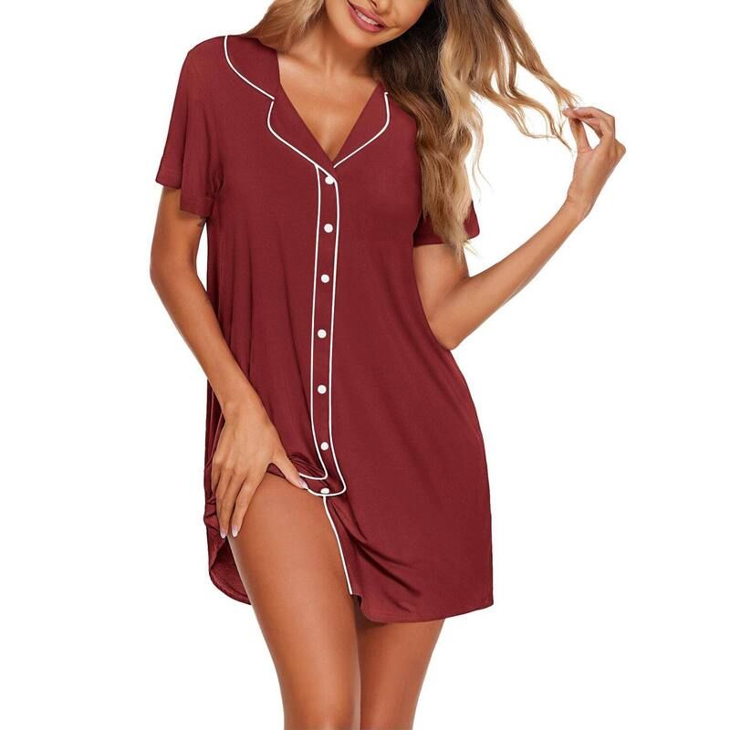 エコアー レディース アンダーウェア ナイトウェア ボタンダウン シャツ ダウン Ekouaer Notch Collar Night Dress for Women Button Down Slee
