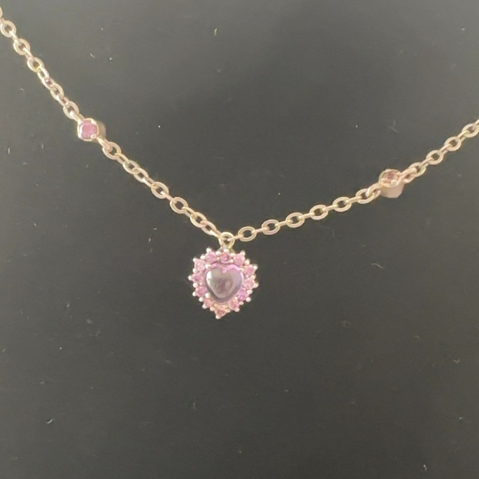 IEC42 ANNA SUI heart charm necklace silver purple no noticeable scratches or stains