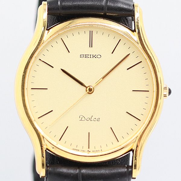 Good working Seiko Dolce 7741-6030 000027 QZ gold dial men's watch 0594000 8ERT KUT ABC29672
