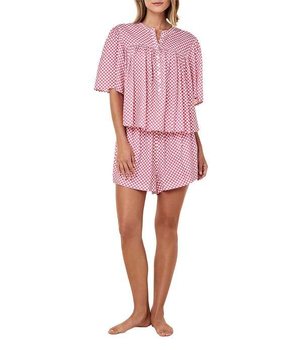パピネール レディース アンダーウェア ナイトウェア Papinelle Anais Woven Short Sleeve Round Neck Checkered Shorty Pajama Set