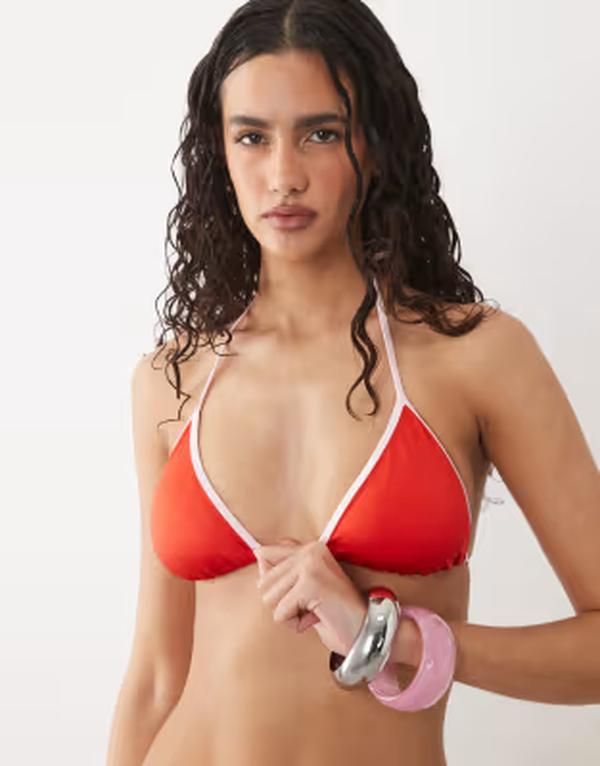 フリーソサエティ レディース 水着 トップのみ コントラスト Free Society triangle bikini top with contrastrim PINK ピンク