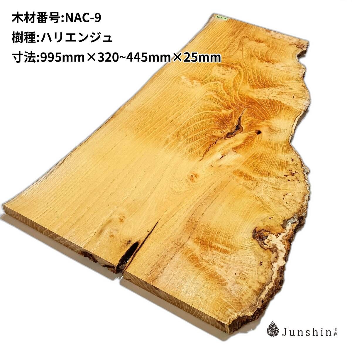 NAC-9 ハリエンジュ　ニセアカシア　ロビニア　瘤　バール 一枚板 995mm×320~445mm×25mm 天然木 無垢材【Junshin -潤森銘木-】