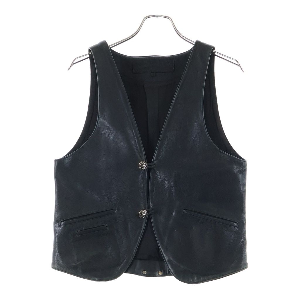 크롬 하트 (Chrome Hearts) 올드 클래식 2B 리터 올드 크로스 버튼 스크롤 라벨 가죽 베스트 블랙