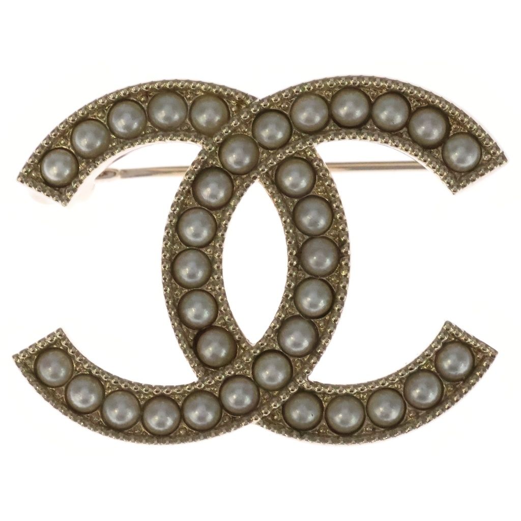 CHANEL (シャネル) ココマーク ロゴ パール ピンバッジ ブローチ ゴールド C23A