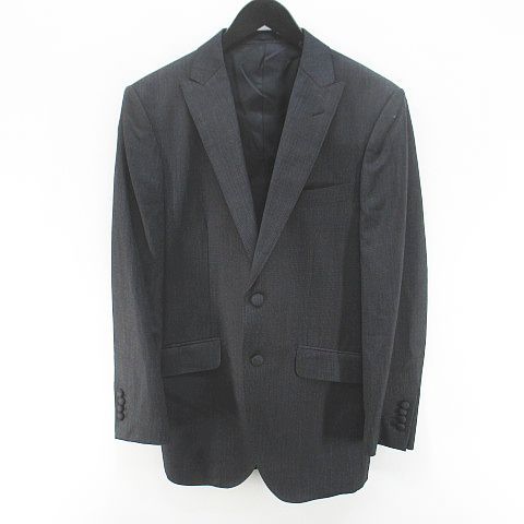 ドーメル DORMEUIL セットアップ スーツ ストライプ柄 テーラード ジャケット ロングパンツ スラックス ジップフライ 黒系 ブラック 裏地