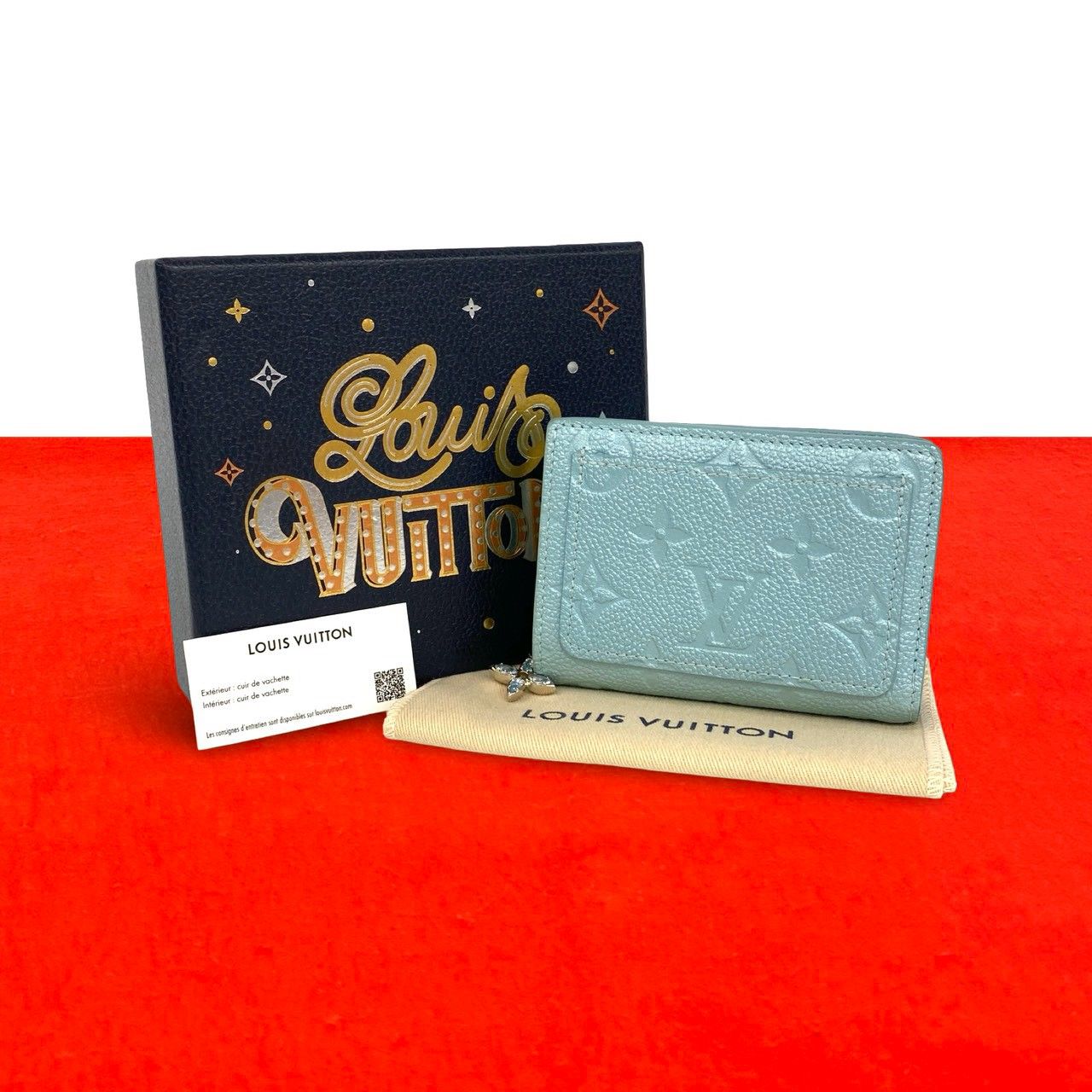 ほぼ未使用 箱 袋付き LOUIS VUITTON ルイヴィトン ポルトフォイユ クレア モノグラム アンプラント レザー 二つ折り財布 ブルー 54874 - メルカリ