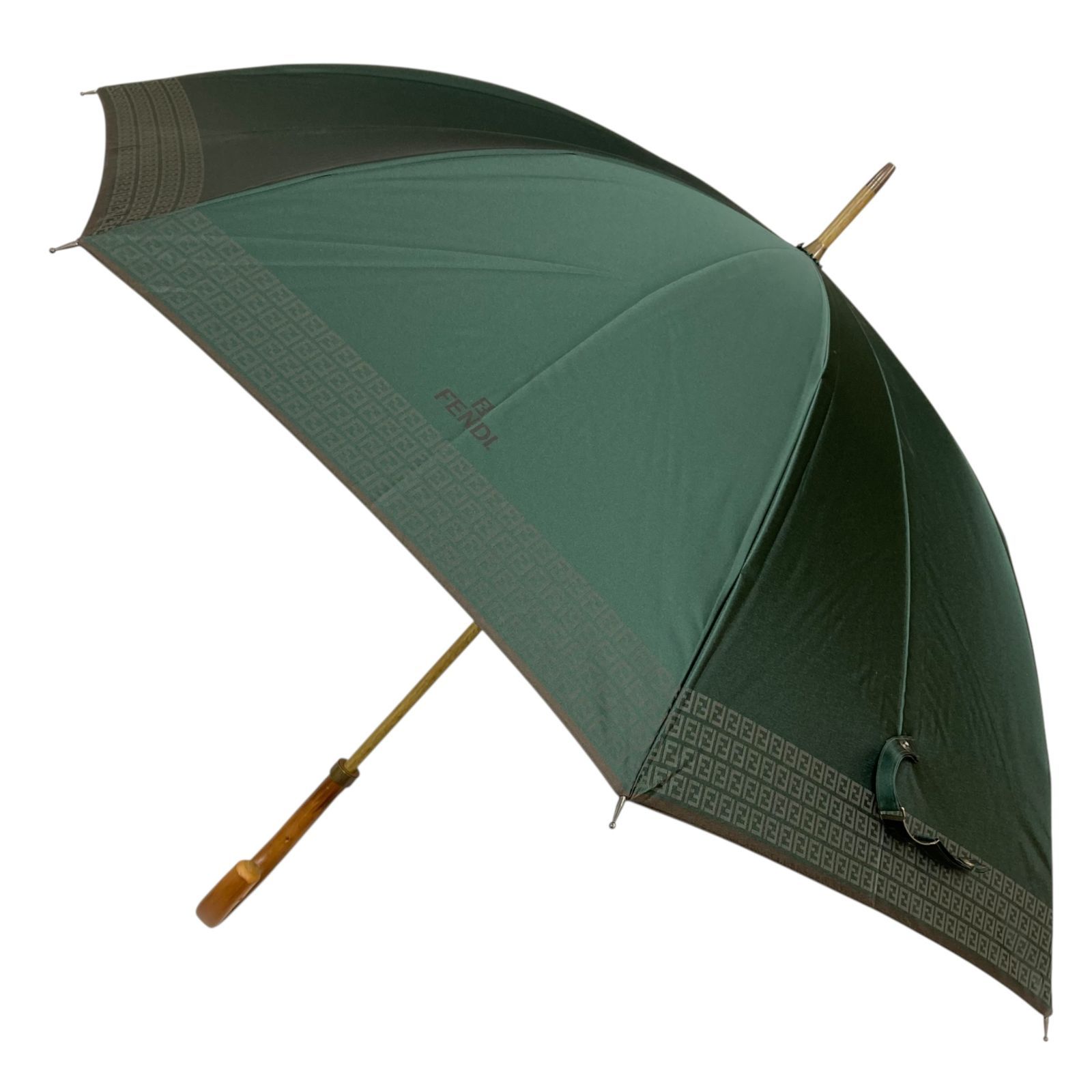 【フェンディ】本物 FENDI 傘 ズッキーノ柄 FF模様 全長94cm グリーン色系 雨傘 アンブレラ 雨具 メンズ レディース