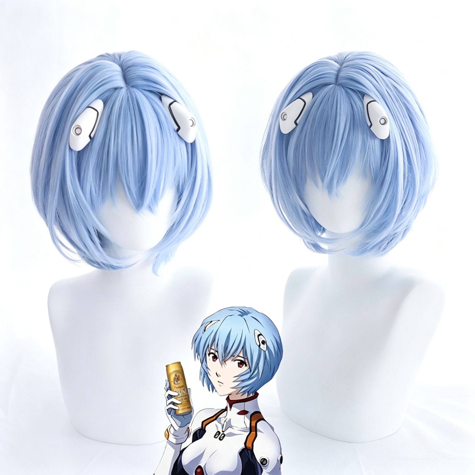 新世紀エヴァンゲリオン 綾波レイ コスプレウィッグ 28‑30cm 水色ボブ コスウィッグ セット
