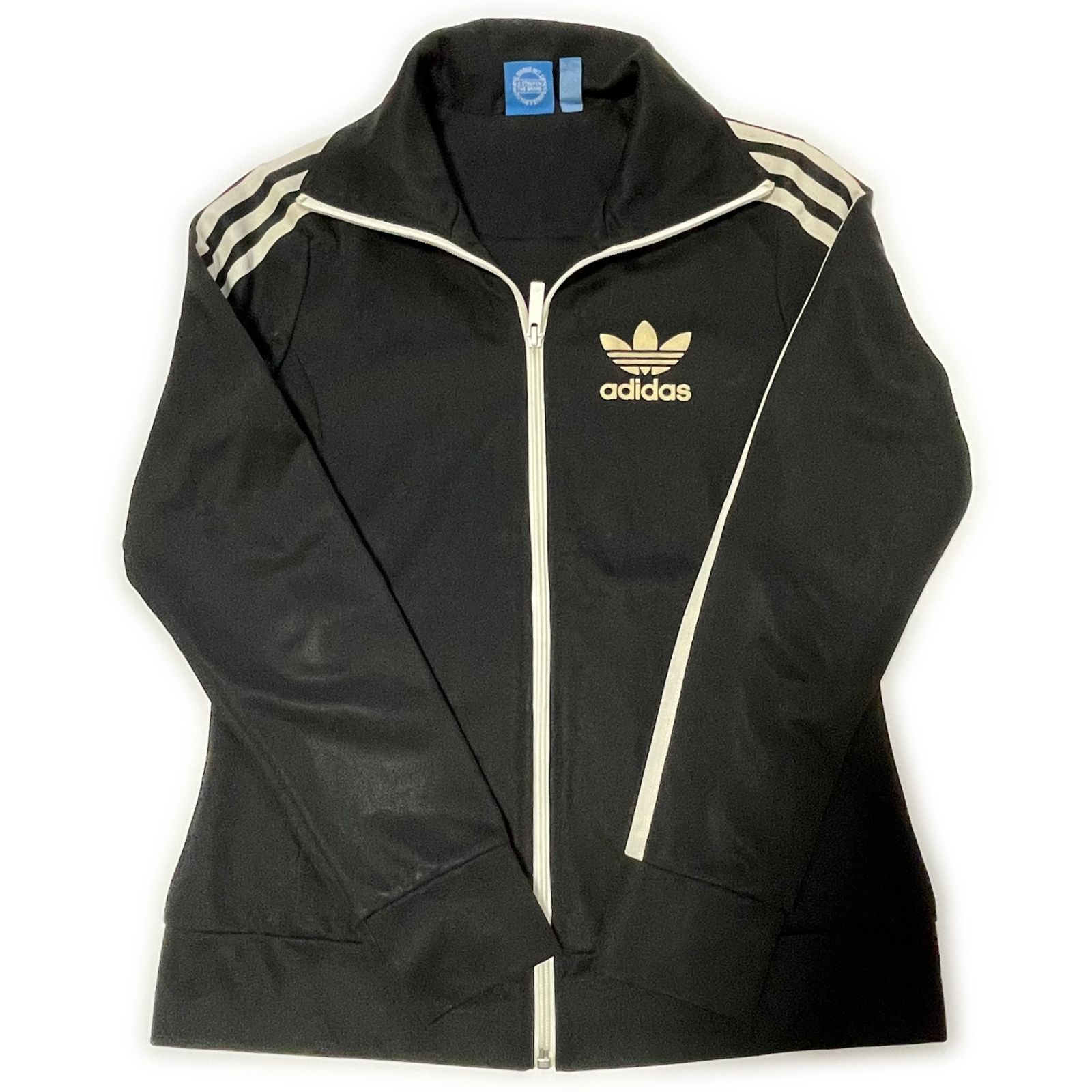 adidas アディダス トラックジャケット プリント トレフォイルロゴ スリーストライプス ブラック 95サイズ 267-82