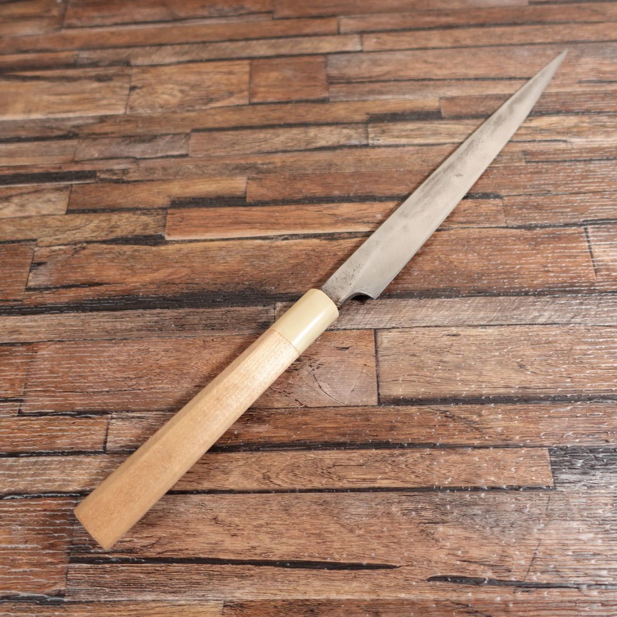本焼 柳刃包丁 研ぎ済 白水牛柄 刺身包丁 丁寧使用品 本焼きを試して見たい方へ 220mm