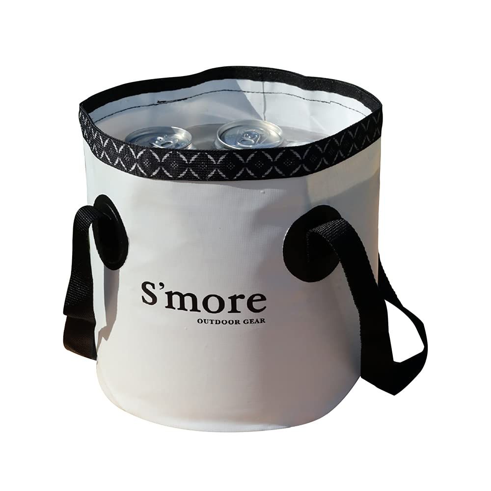 S'more (スモア) Smore bucket バケツ 折りたたみ 9L 20L 持ち運び 折り畳み バケツ 大容量 ピクニック 防水 収納 コンパクト キャンプ 釣り アウトドア スポーツ おしゃれ かわいい 車載 洗車 バケツ 多機能 (WHITE 1