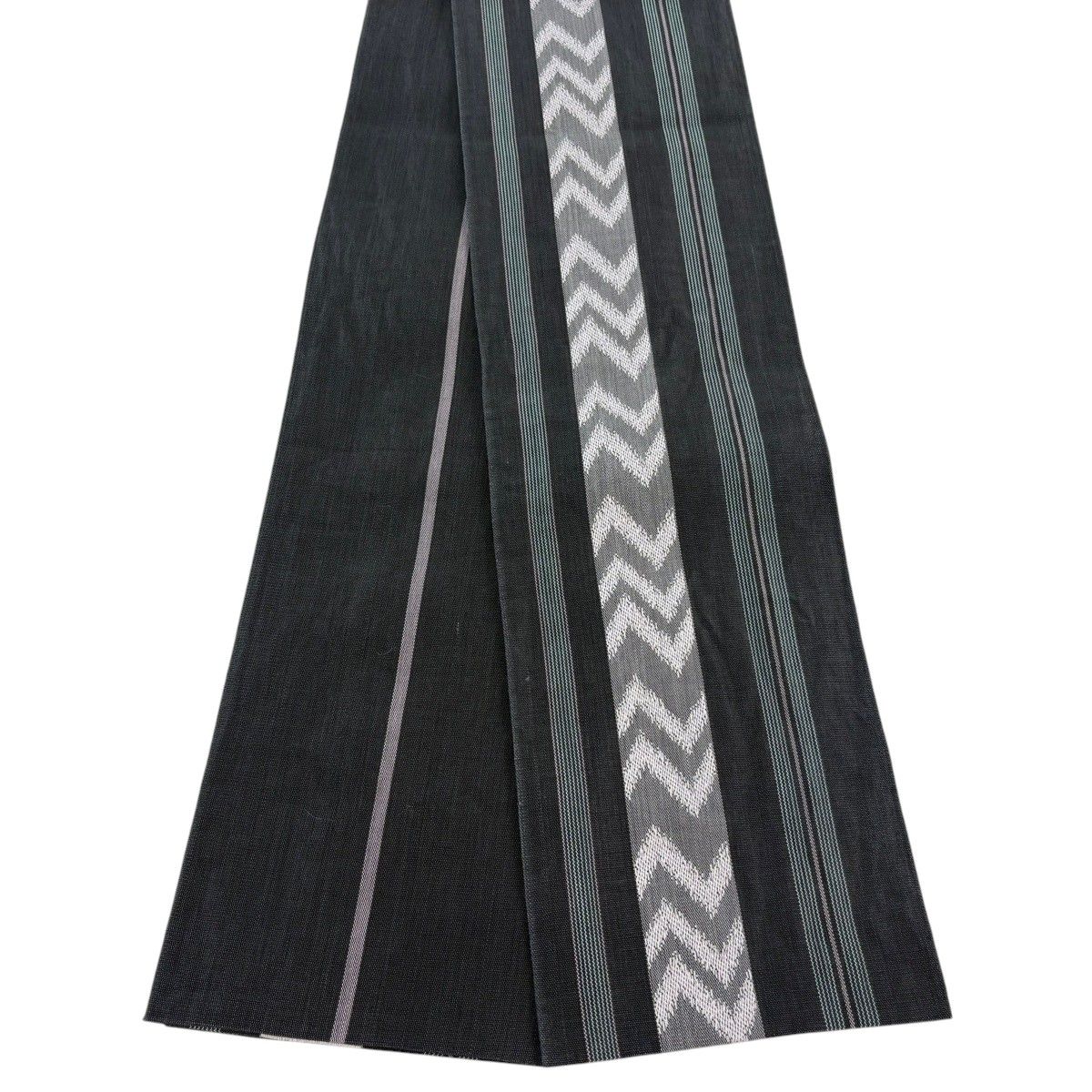 半幅帯 秀品 夏帯 縞 幾何学 黒灰 正絹 【中古】